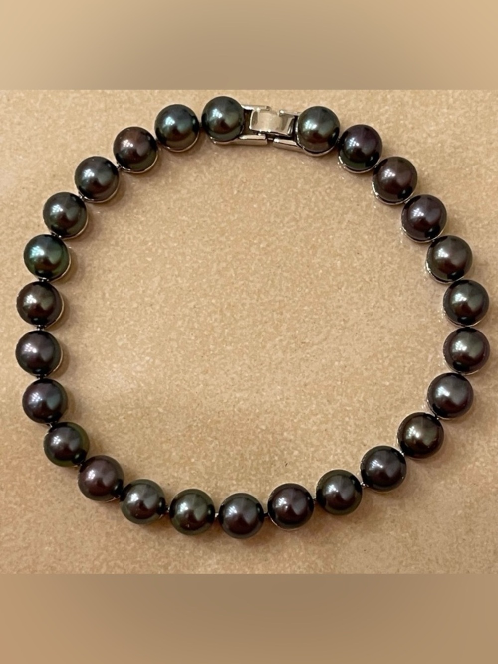 Black Pearl Bracelet 8” Sterling Silver